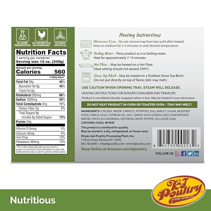 KJ Poultry Kosher Ready Meals - Bone In Chicken & Kugel, MRE Meat Meals Ready to Eat, Shabbos Food, Halal, (3 Pack) Prepared Entree Fully Cooked, Shelf Stable Microwave Dinner Travel Military Camping
