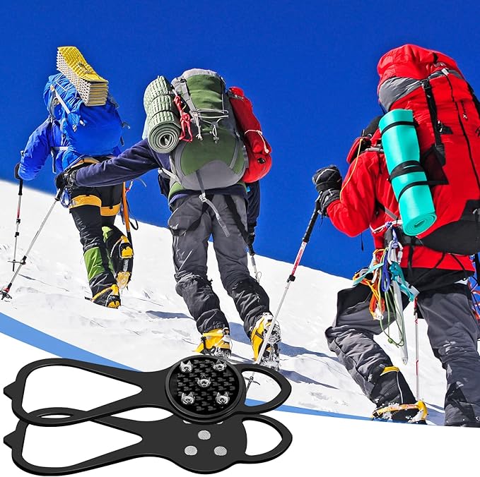 Syhood 2 Pairs Non Slip Gripper Spikes Ice Cleats Snow Traction Cleats Crampons for Women Men Walking Running on Snow Ice