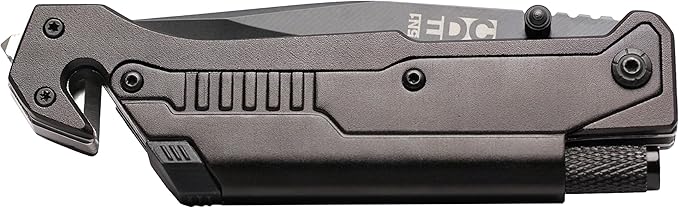 5N1 EDC Tactical Folding Knife, LED Flashlight, Ferro Fire Starter Rod, Glass Breaker, Seatbelt Cutter, 3in Razor Sharp Serrated Blade, Pocked Clip, Wilderness Survival