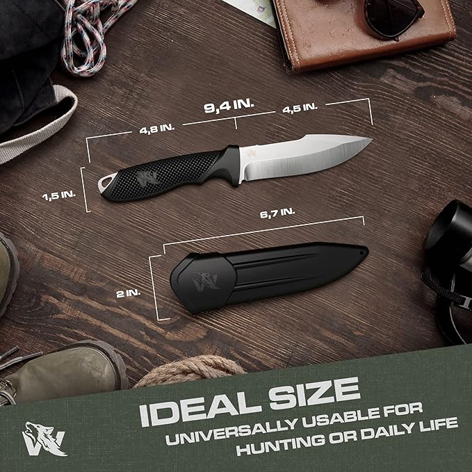 WOLF-II Full Tang Survival Knife - Strong Tactical Fixed Blade - D2 Steel - Bushcraft, Camping & EDC Outdoor Knife with TPE Handle and Multi Lok Sheath