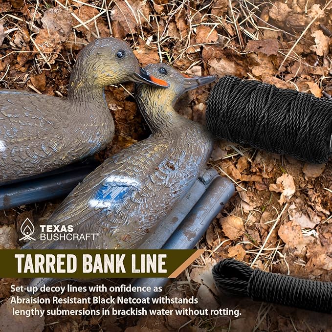 Texas Bushcraft Tarred Bank Line Twine - #36 Black Nylon String for Fishing, Camping and Outdoor Survival – Strong, Weather Resistant Bankline Cordage for Trotline