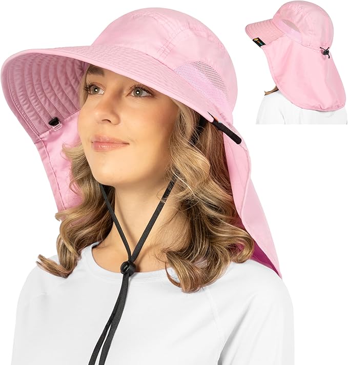SUN CUBE Wide Brim Sun Hat with Neck Flap, UPF50+ Hiking Safari Fishing Hat for Men Women, Sun Protection Beach Hat