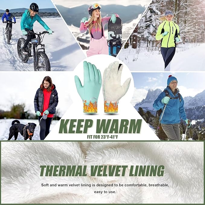 Pixel Panda Winter Gloves for Men Women Warm Touchscreen Gloves for Cold Weather Thin Water-Resistant Windproof Non-Slip Gloves for Cycling, Driving, Running, Hiking