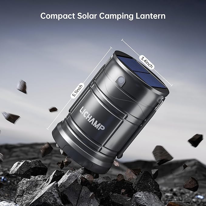Lichamp 4-Pack Solar Camping Lantern, USB Rechargeable LED Lanterns Battery Powered Pop Up Flashlight Lamps with Three Modes Power for Power Outages Hurricane Supplies Emergency Indoor & Outdoor