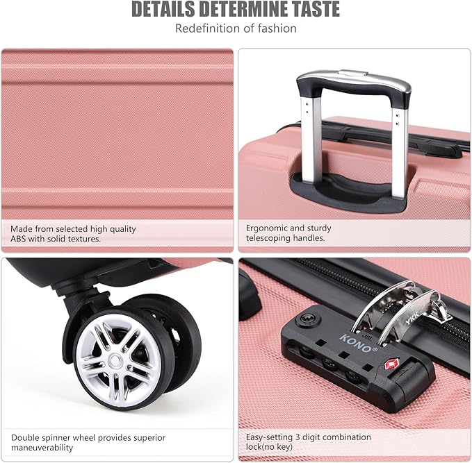 Kono 20'' Carry on Luggage Lightweight with Spinner Wheel TSA Lock Hardside Luggage Small Carry on Suitcase Nude/Rose Pink