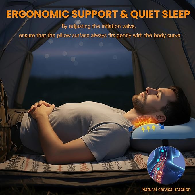 Inflatable Neck Pillow for Travel Camp Beach Small Compact Backpacking Essentials Hiking Gear Rv Car Travel Trailer Lake Day Roadtrip Road Trip Motorhome Glamping Overlanding Deployment Accessories