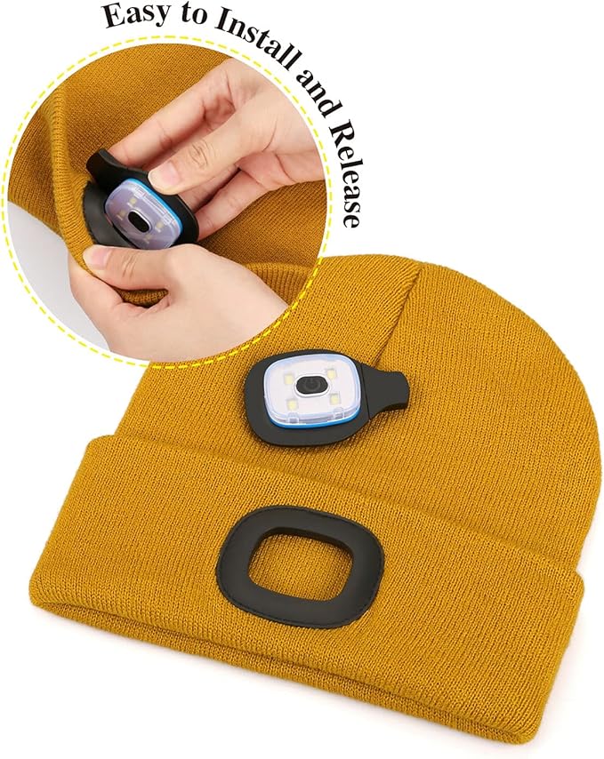 MELASA Unisex Hat with Light, USB Rechargeable Hands Free Headlamp LED Beanie, Winter Gifts for Men Dad Father Husband Him