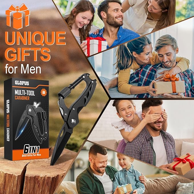 Stocking Stuffers for Men Adults, Multitool Carabiner with Pocket Knife, Christmas Gifts for Men Him, Folding Knives, Bottle Opener, Window Breaker and Screwdriver, Survival Gear for Camping Hiking