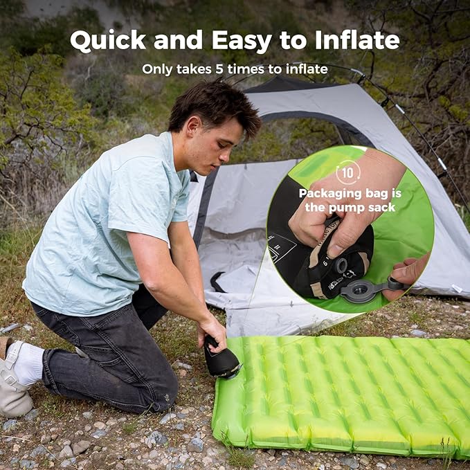 ATEPA ThermAir Backpacking Sleeping Pad, 6 R-Value Insulated Ultralight Inflatable Sleeping Pad Folding Camping Mattress with 7 Layers & Storage Bag for Camping Backpacking, Wide Long Size (72"x25")