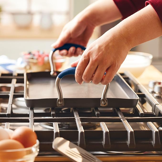 Anolon Advanced Home Hard Anodized Nonstick Double Burner/Flat Grill/Griddle Rack, 10 Inch x 18 Inch, Indigo