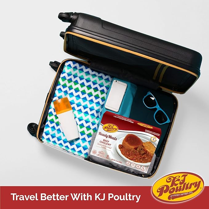 KJ Poultry Kosher Ready Meals - Beef Chulent & Kugel, MRE Meat Meals Ready to Eat, Shabbos Food (1 Pack) Prepared Entree Fully Cooked, Shelf Stable Microwave Dinner Travel, Military, Camping, Survival