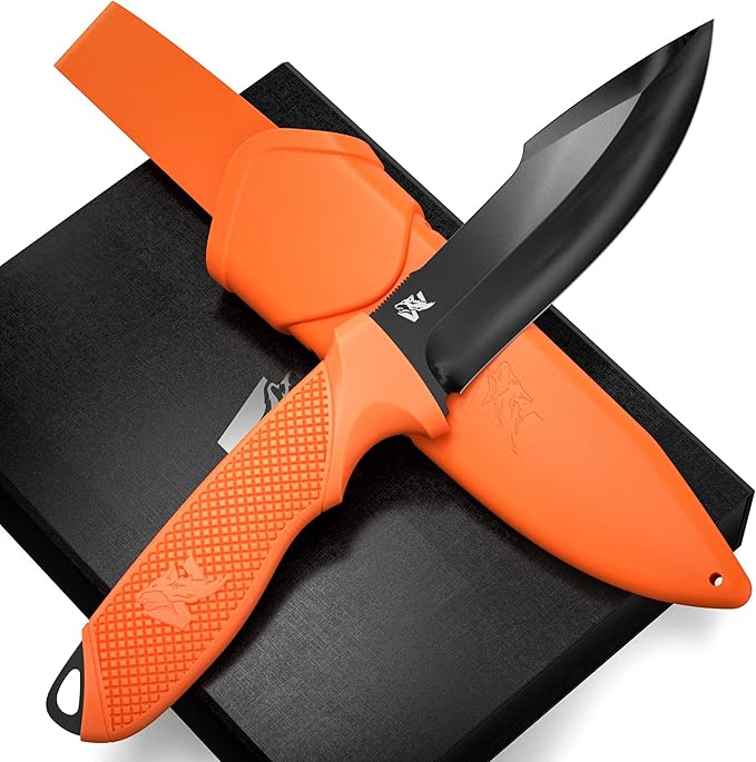 WOLF-I Full Tang Survival Knife with Sheath - Stylish Tactical Fixed Blade - Made of 440C Steel - Bushcraft and Camping Knife Survival - Perfect EDC Outdoor Knife with TPE Handle