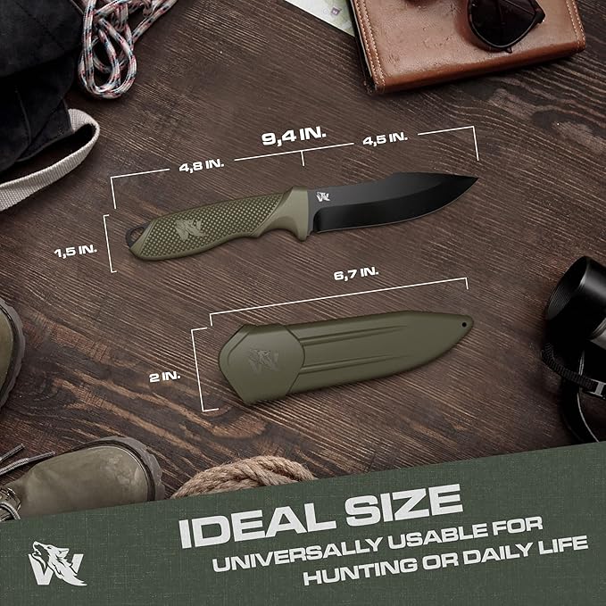 WOLF-II Full Tang Survival Knife - Tactical Fixed Blade with Sheath and Multi Lok - D2 Steel - Bushcraft & Camping Knife - EDC Outdoor with TPE Handle