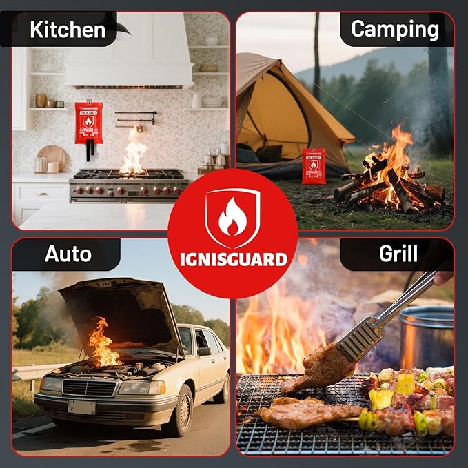 Emergency Fire Blanket for Home and Kitchen, 1-Pack 40"x40", Fiberglass Fire Blankets Emergency for Home BBQ Grill Camping Car Office Warehouse Picnic Fireplace Fireproof Survival Safety