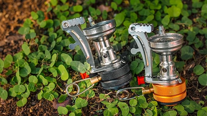 Backpacking Stove Portable Camping Stove Hiking Stove Backpack Stove With Piezoignition Support Wind-Resistance For Outdoor cooking tongs (ORANGE)