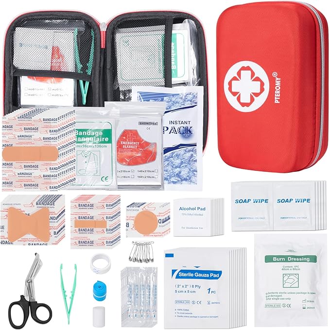 PTEROMY 300 Piece First Aid Kit, Portable Small Emergency Kits Compact 1st Aid Kit with Hard Storage Case for Car, Travel, Home, Camping, Outdoor, Hiking
