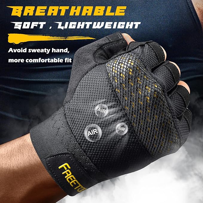 FREETOO Workout Gloves for Men, Weight Lifting Gloves with Full Palm Protection, Ultra Ventilated, Cushion Pads and Silicone Grip