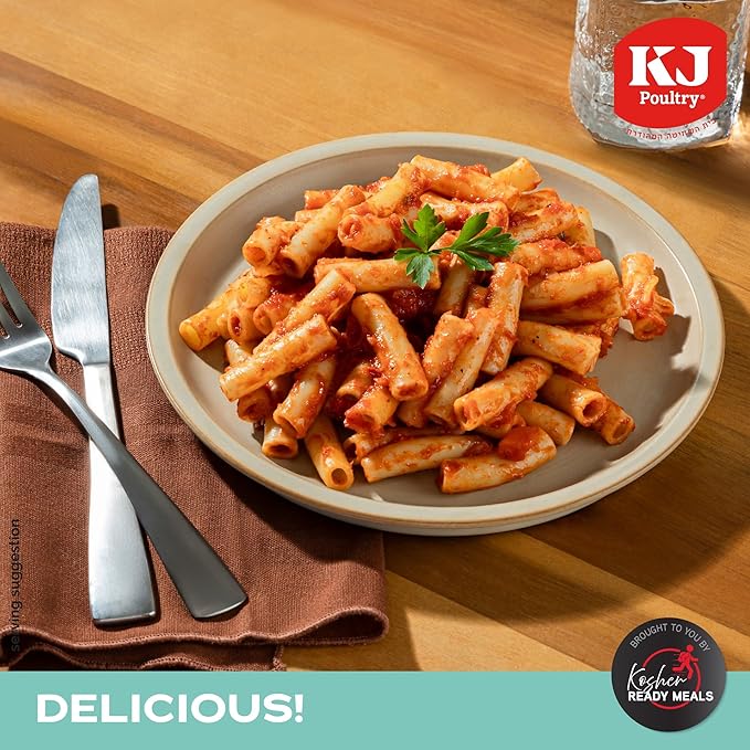 KJ Poultry Kosher Parve Ready Meals - Baked Ziti, MRE Meals Ready to Eat, Halal, (6 Pack) Prepared Entree Fully Cooked, Shelf Stable Microwave Dinner Travel, Military, Camping, Emergency Survival