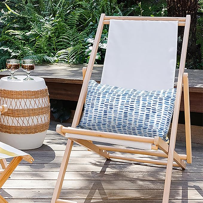 Outdoor Lumbar Pillows 12x20 inch, Rectangle Throw Pillows with Inserts, Decorative Lumbar Cushions for Patio Furniture Garden Couch Home Sofa Office Chair, Pack of 2, Pebble Blue