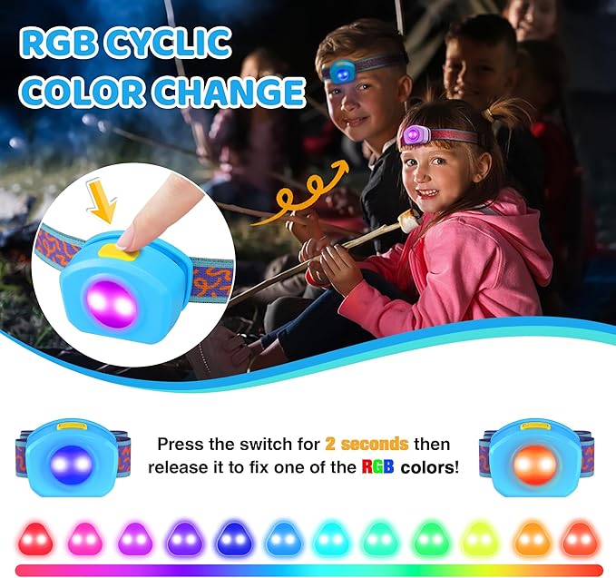EverBrite LED Headlamp Rechargeable Kids Headlamp with RGB Mode and Adjustable Headband, 3 Modes Multicolor Headlamp for Camping, Reading, Exploring, Halloween, Christmas