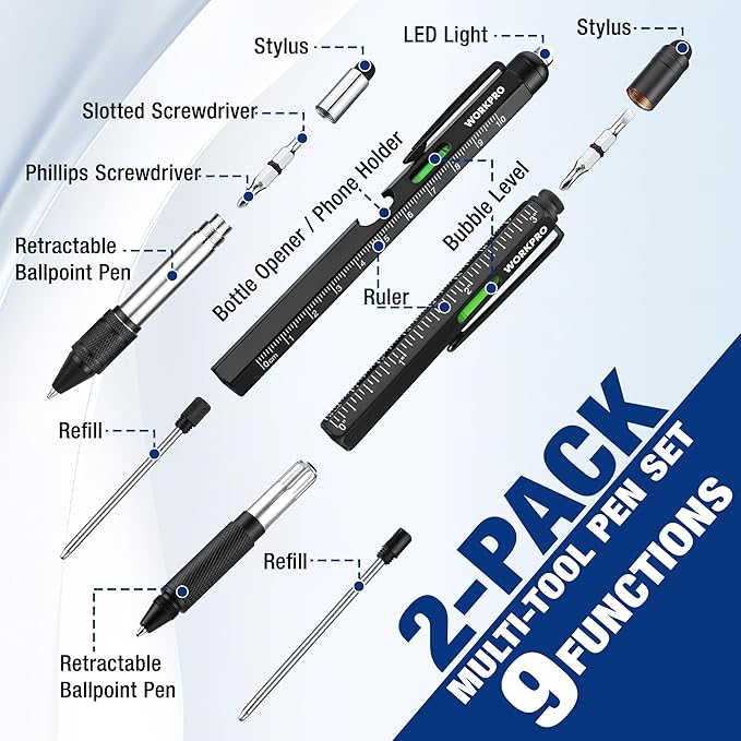 Father’s Day Gifts for Men, 9 Functions Multi-tool Pen Set, Birthday Gifts for Who Have Everything, Cool EDC Gadgets for Men, Stocking Stuffers, for Dad Grandpa Husband Him Adults Boyfriend