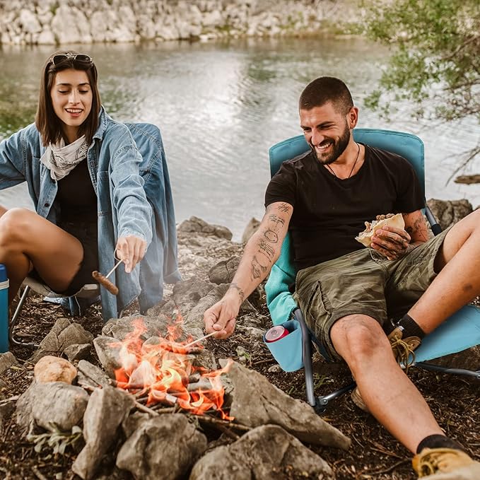 HAUSHOF Low Beach Chair, Mesh Back Folding Chair, Lightweight Low Seat Camping Chairs with Cup Holder, Carry Bag, Padded Armrest, for Outdoor Beach Lawn Camping Picnic Festival