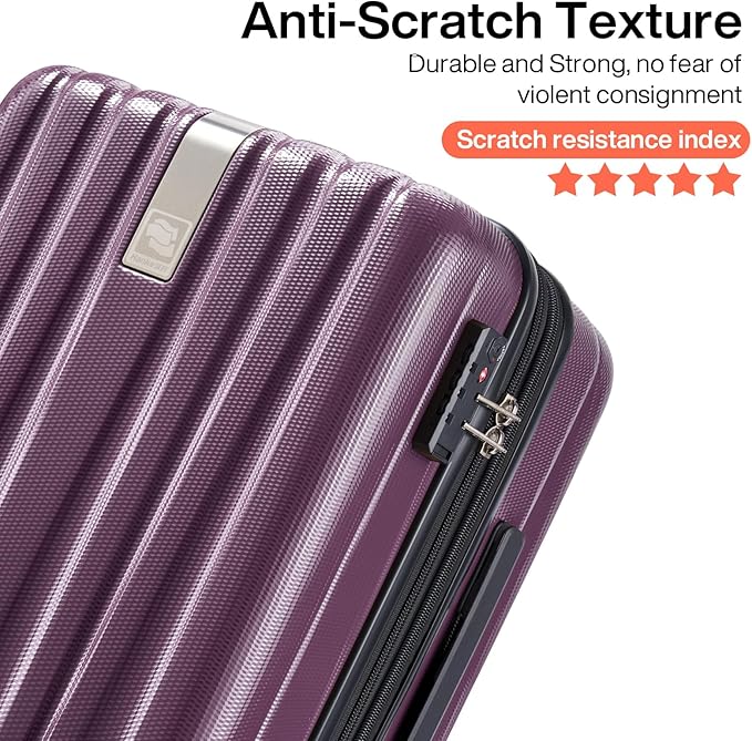 Hanke Luggage Sets 3 piece Carry On Luggage with Wheels PC Hard Shell Suitcases Lightweight Checked Tsa Luggage Extra Large Travel Suitcase Woman Men 20/24/29 Inch （Purple）