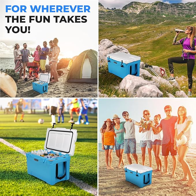 SereneLife Ultra-Tough 25-75 Quart Rotomolded Cooler Box, Holds Upto 64 Cans, Keeps Ice Up to 5 Days, Heavy-Duty Insulated Portable Ice Chest Box, Ideal for Camping, Beach, Picnics, Tailgating, etc
