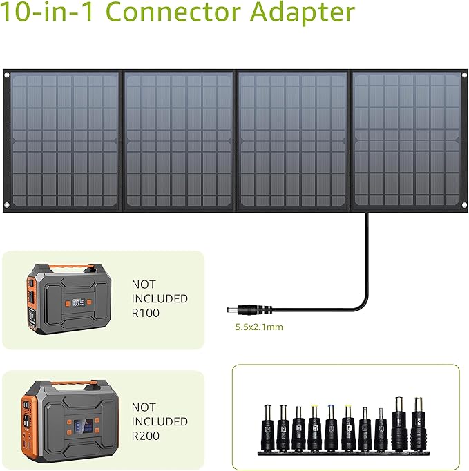 Portable Solar Panel 40W, Foldable Solar Charger for Outdoor Solar Generator Power Station, Adjustable Kickstand,10 in 1 Connectors,DC to DC Cable,USB QC3.0 Output for Camping RV Road Trip Adventure
