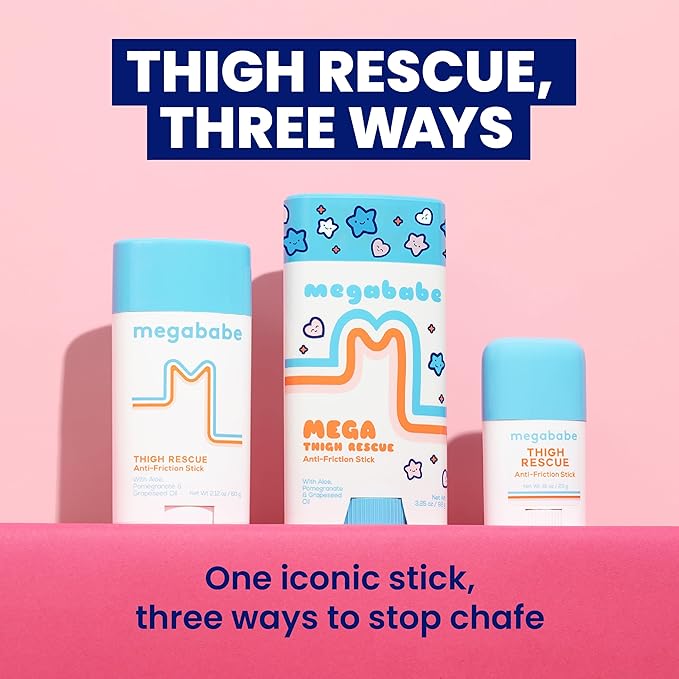 Megababe Mega Thigh Rescue | Jumbo Size Anti-Chafe Stick | Prevents Skin Chafe & Irritation | Thighs, arms, Bra-Lines & More | Summer Vacation Essentials | 3.25oz (Pack of 1)