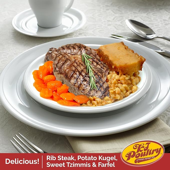 KJ Poultry Kosher Ready Meals - Beef Rib Steak & Kugel, MRE Meat Meals Ready to Eat, Shabbos Food (3 Pack) Prepared Entree Fully Cooked, Shelf Stable Microwave Dinner Travel Military Camping Survival
