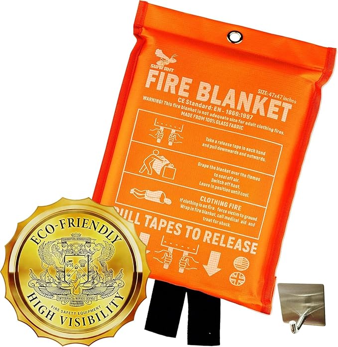 Supa Ant Emergency Fire Blanket for Home and Kitchen - 1 Pack 1500F High Visibility (Glow in The Dark) Smother Kitchen Fire Blanket - CE Certified Hero Fire Blankets Emergency for Home (47in)