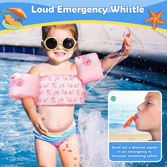 MoKo Toddler Swim Vest for Kids 20-50lbs, Lovely Cartoon Swimming Wings Pool Floats Sleeve Children Swim Arm Band Water Sports Learning Swim Training Equipment, Pink Whale
