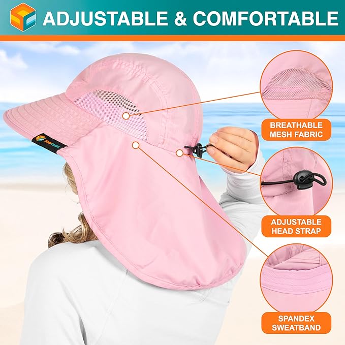SUN CUBE Wide Brim Sun Hat with Neck Flap, UPF50+ Hiking Safari Fishing Hat for Men Women, Sun Protection Beach Hat