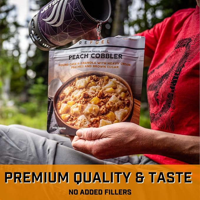 Peak Refuel Cobbler | Protein | Calories | 100% Real Ingredients | Premium Freeze Dried Backpacking & Camping Food | 2 Servings | Ideal MRE Survival Meal or Dessert