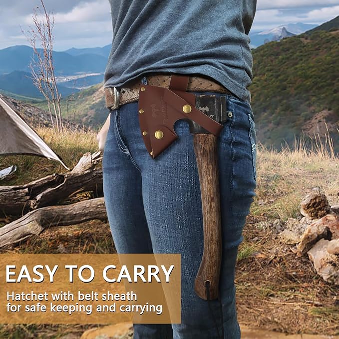 14.4" Hatchet, Camping Hatchet, Hand Forged Axe with Sheath, Bushcraft Axe with 1065 Carbon Steel and Beech Handle for Wood Chopping – Perfect for Outdoor Survival and Adventures