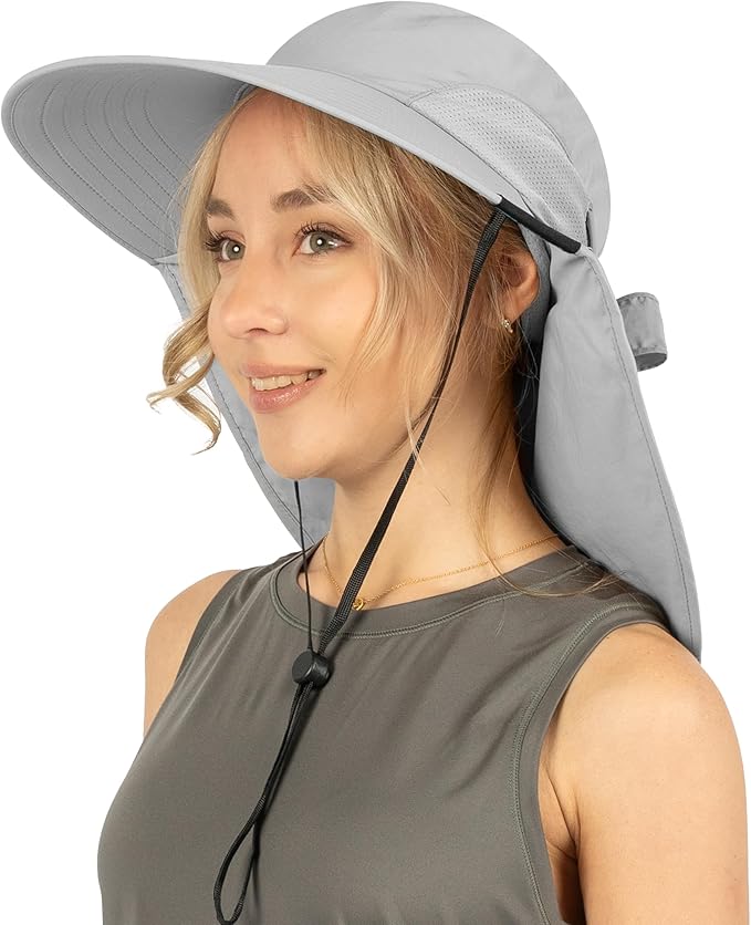 SUN CUBE Wide Brim Sun Hat with Neck Flap, UPF50+ Hiking Safari Fishing Hat for Men Women, Sun Protection Beach Hat