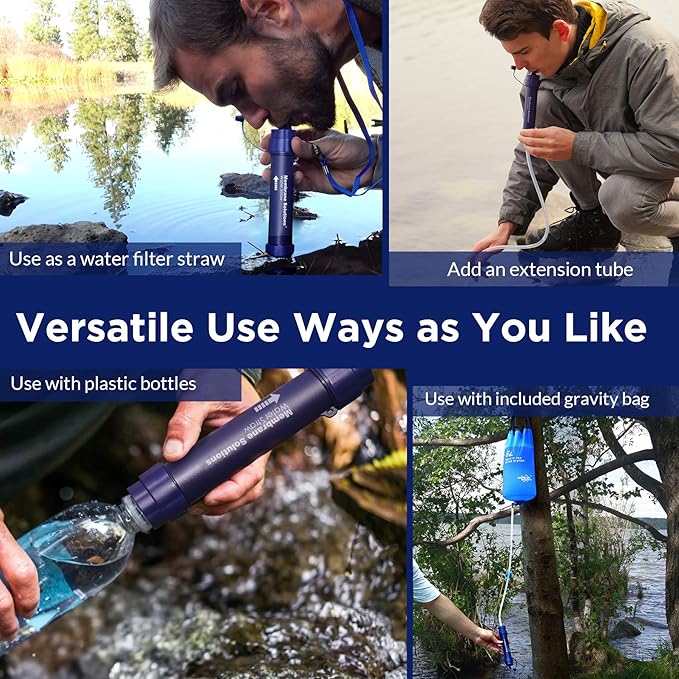 Membrane Solutions Gravity Water Filter Pro 6L, NSF/ANSI 42&372&401 Certified, 0.1 μm Versatile Water Purifier Camping with Adjustable Tree Strap Storage Bag, Survival Gear for Emergency Preparedness