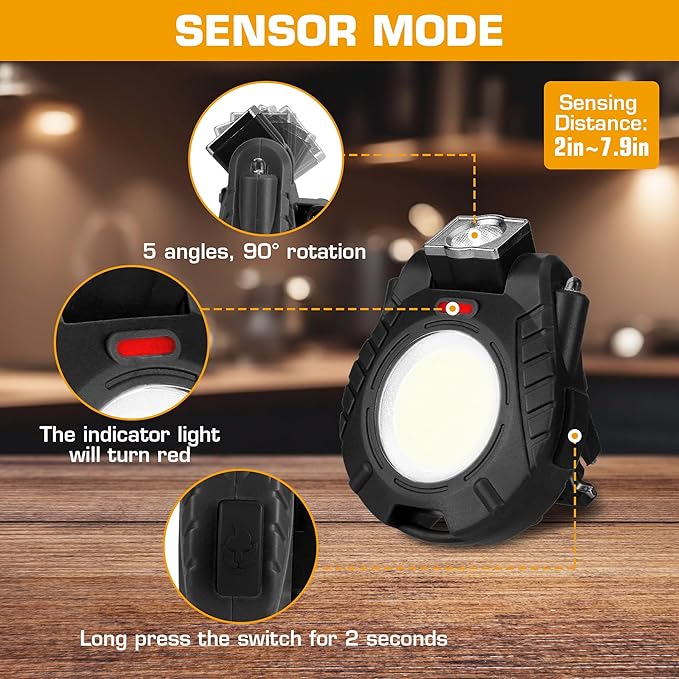 EverBrite Mini Hat Clip Light, Rechargeable Magnetic Keychain Work Light with Sensor Mode, 180° Rotatable Bracket, Bottle Opener, Clip Design - for Hiking, Camping, 6 Modes, Black