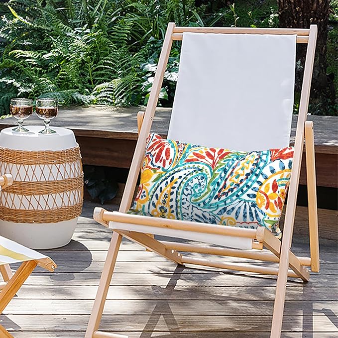 Outdoor Lumbar Pillows 12x20 inch, Rectangle Throw Pillows with Inserts, Decorative Lumbar Cushions for Patio Furniture Garden Couch Home Sofa Office Chair, Pack of 2, Paisley Multi