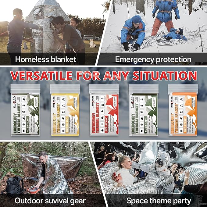 SecuCaptain Survival Emergency Thermal Blankets: 75 Pack Extra Large 84” x63” Space Mylar Blanket Kit for Outdoor Cold Winter Camping Hiking Car Bug Out Bag or First Aid