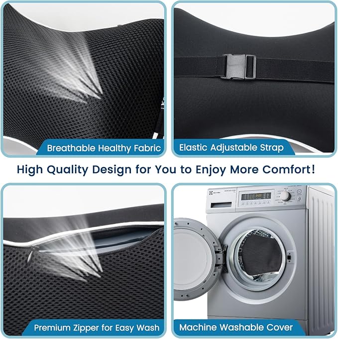 Inflatable Car Neck Pillow - 2 Pack Soft Headrest Car Pillow for Driving Seat with Adjustable Strap, Comfortable Ergonomic Design Neck Support and Breathable Washable Cover