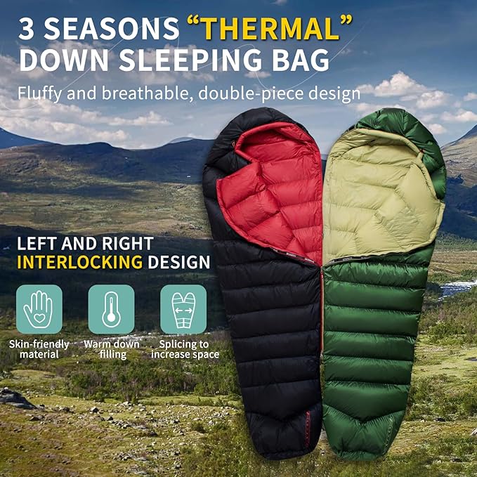 Down Backpacking Sleeping Bag 620FP, Lightweight Sleeping Bag for Adult Backpacking, Hiking, Camping. with Compression Bag.
