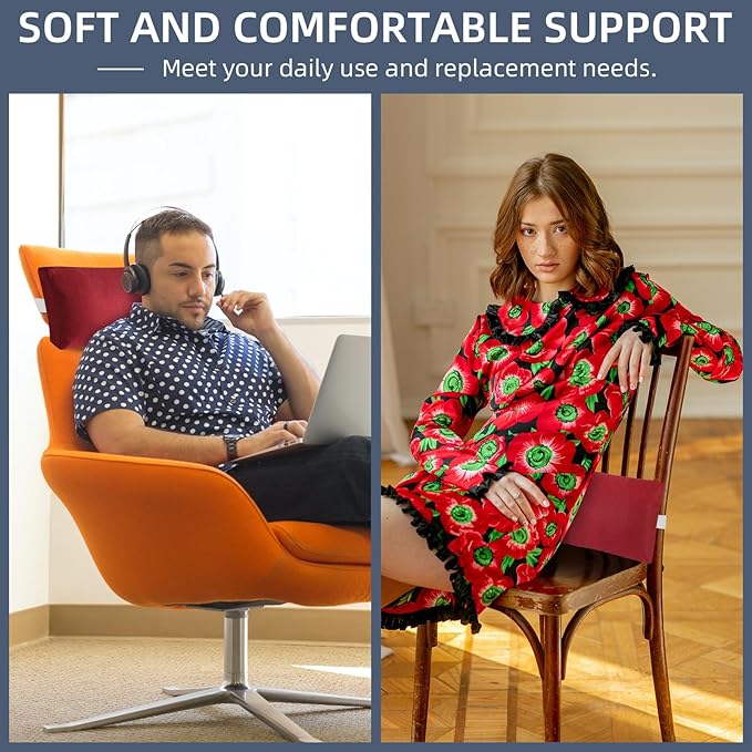 Outdoor Chaise Pillows, 2 Pcs Headrest Pillow for Patio Chaise Lounge Chair with Adjustable Elastic Stripe Head Resting Pillows for Recliner Office Chair, Dark Red