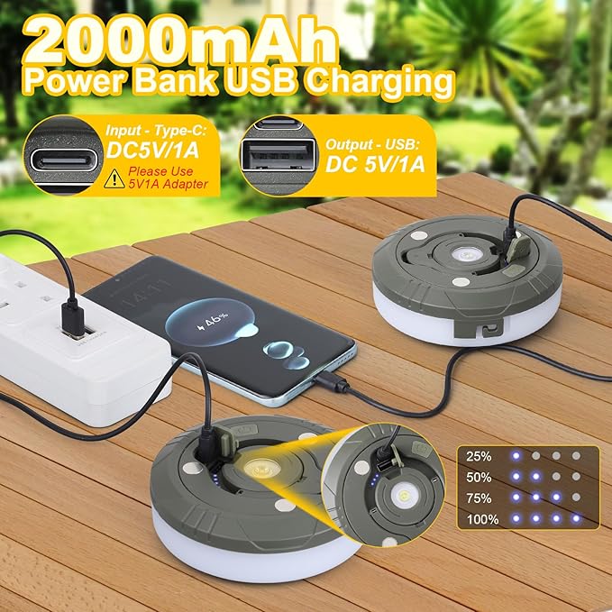 Camping String Lights, Rechargeable Tent Lights String with 8 Lighting Modes, Camping Essentials Gear 32.8FT Lamp Light, Rechargeable Waterproof LED Light for Tent Yard Garden Hiking Decor 2 Pack