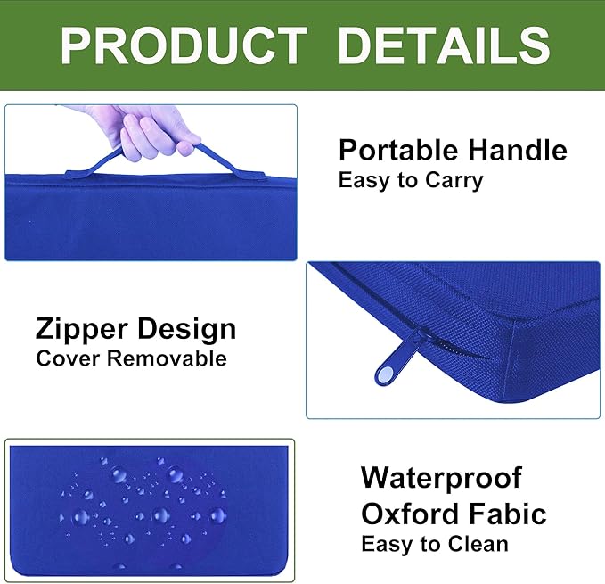 Portable Bleacher Seat Cushions 4 Pack, Waterproof Oxford Fabric Filled with High Density PU Foam (Blue)