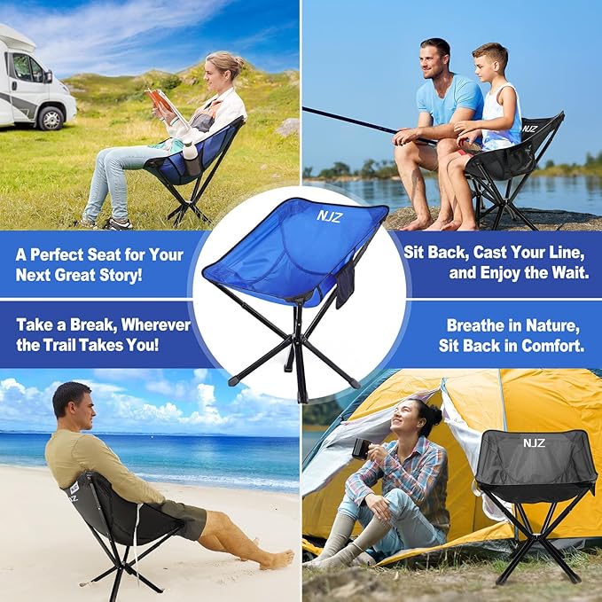 Portable Camping Chairs - 15s Setup & Compact 13" Fold - Backpacking Chair with Carry Bag, Camp Chair for Picnics, Fishing, Festival Sporting Events, Support 200 LBS - Blue