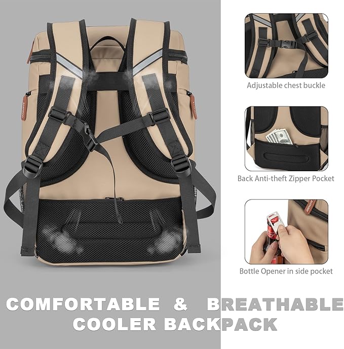 Insulated Cooler Backpack,33/45 Cans Multifunctional Double Deck Leakproof Cooler Bag with Sternum Strap,Large Capacity Lightweight Travel Camping Beach Backpack