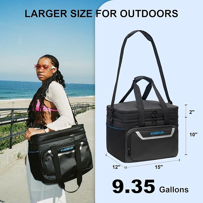 EVERFUN Small Cooler Lunch Box Mini Leak-Proof Soft Double Deck 24 Can Personal Insulated Collapsible Portable Waterproof Lunch Bag Ice Chest for Men Women Work Travel Car Picnic Beach