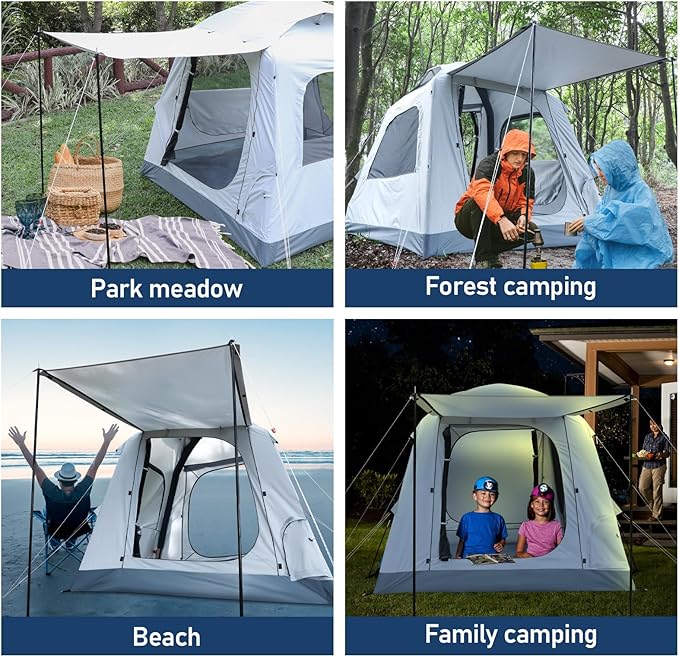 Quick Setup Tent,Automatic Inflatable Camping Tent,Easy Set up 3-4 Person Glamping Outdoor 4 Season Air Blow Up Tents, Rainfly & Windproof Portable